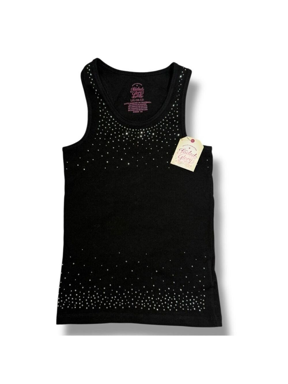 Faded Glory Girl’s Rhinestone Tank Top Black Size Large 10/12
